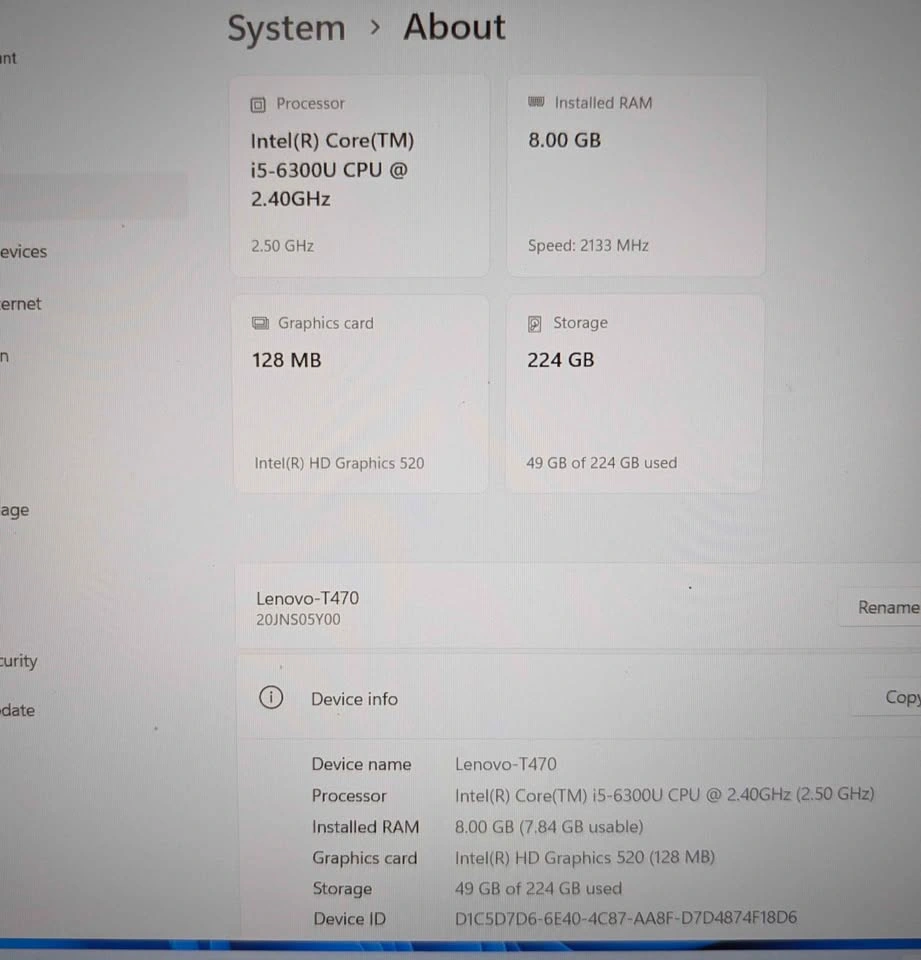Lenovo T470 i5-6300U 2.40GHz 8G/240G Win 11 Pro + Office - photo 2