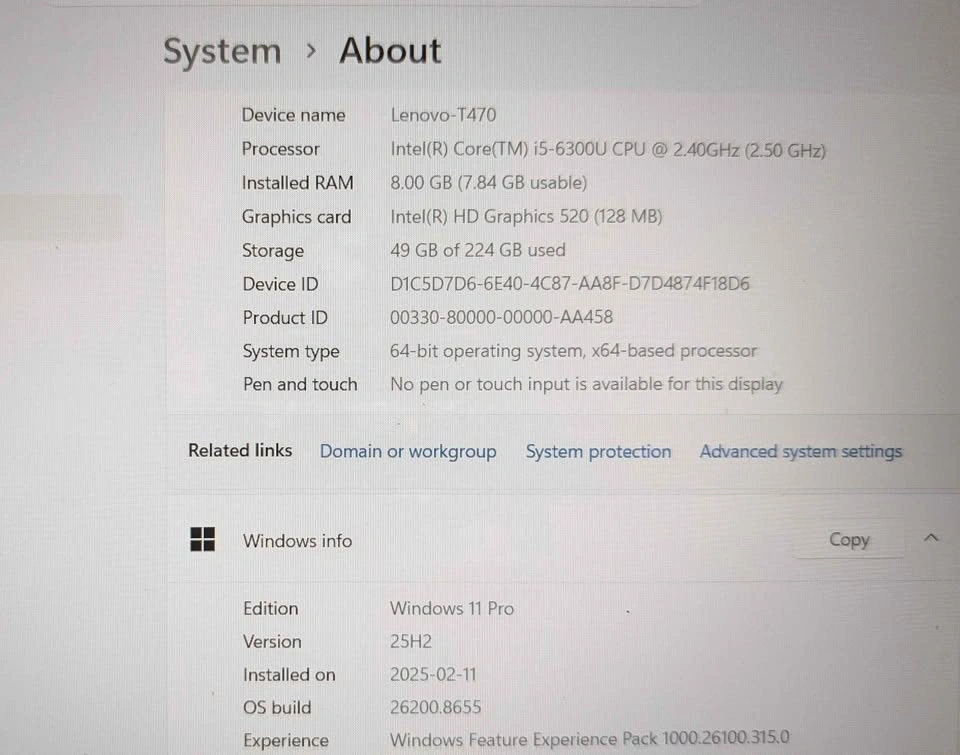 Lenovo T470 i5-6300U 2.40GHz 8G/240G Win 11 Pro + Office - photo 3