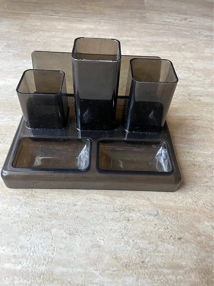 Black Desktop Organizer / Pen Holder – Multi-Compartment Desk Ca