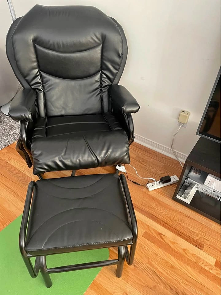Black Padded Glider Rocking Chair with Matching Ottoman