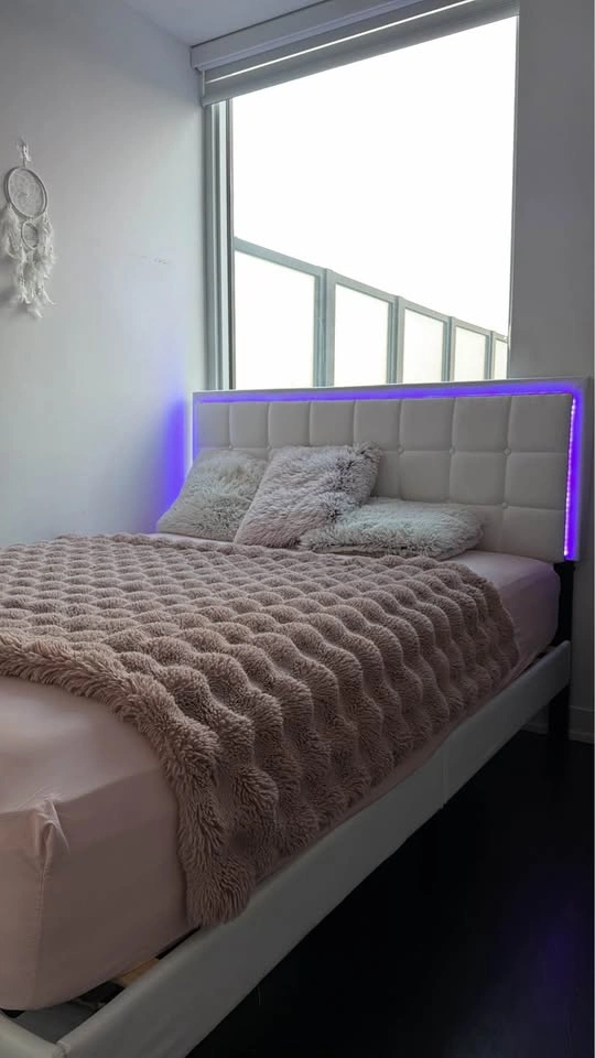 Modern White Queen Bed Frame with LED Lights & Mattress - photo 2