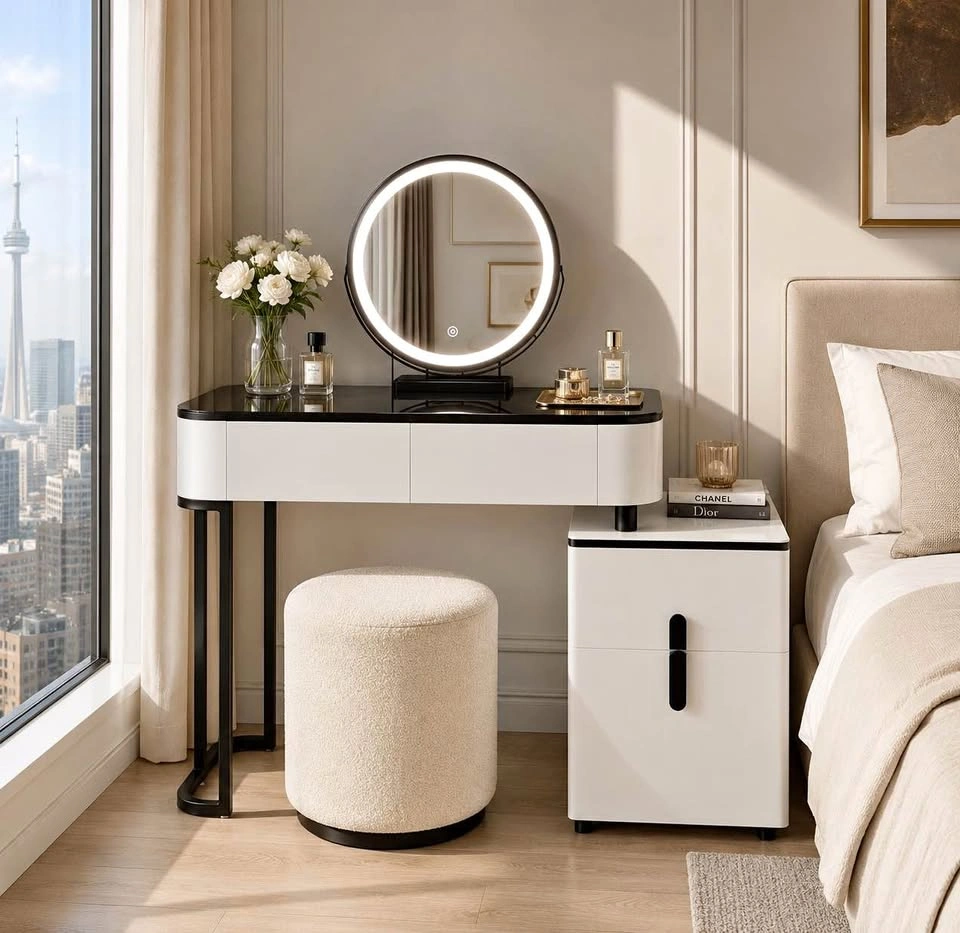 Modern LED Vanity Table Set with Adjustable Mirror & Storage