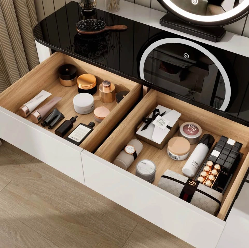 Modern LED Vanity Table Set with Adjustable Mirror & Storage - photo 3