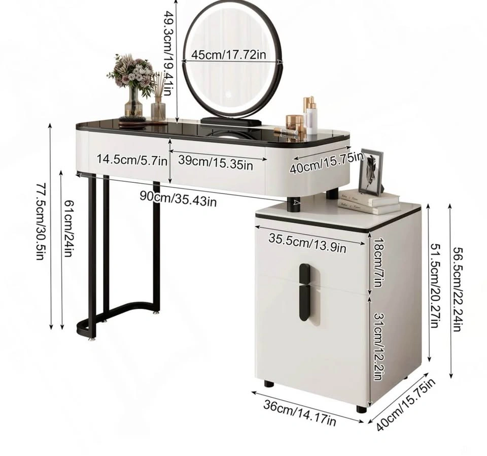 Modern LED Vanity Table Set with Adjustable Mirror & Storage - photo 4