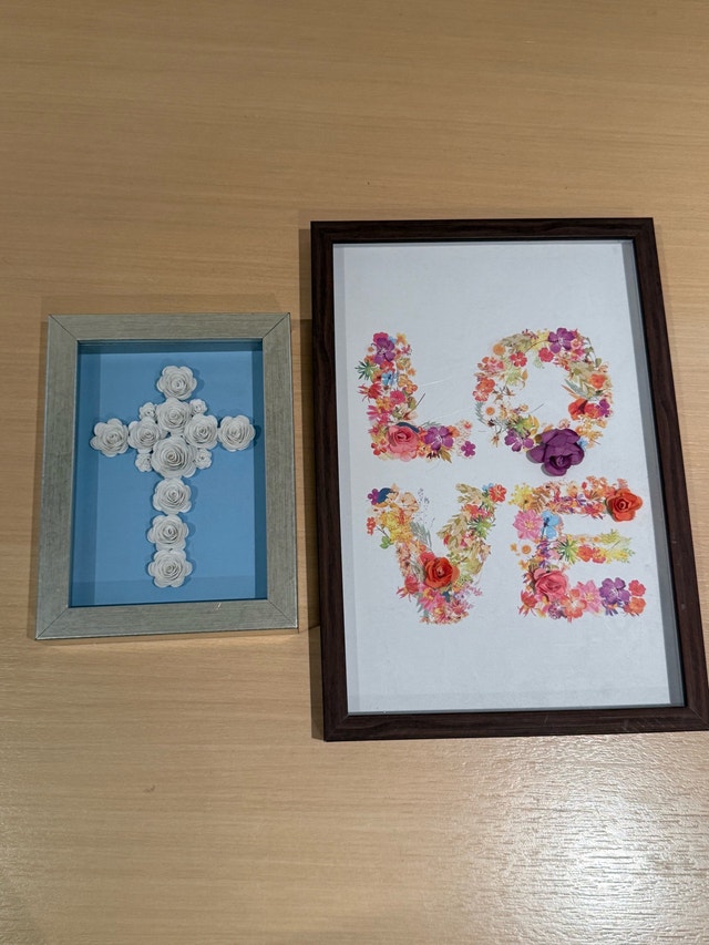 Floral Wall Art and Cross Shadow Box