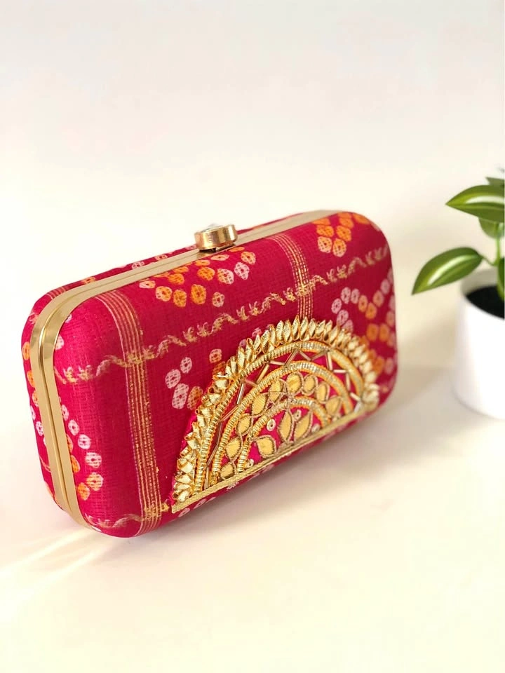 Bandhani print fabric clutch/sling bag