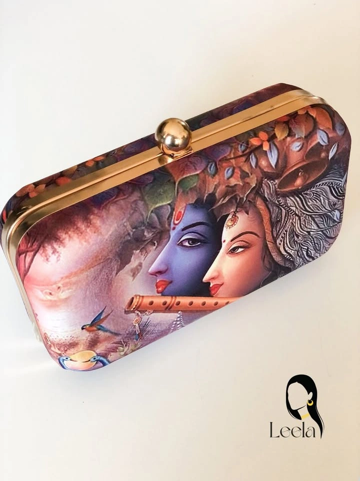 Luxury Radha Krishna Box Clutch with Gold Chain Sling - photo 2