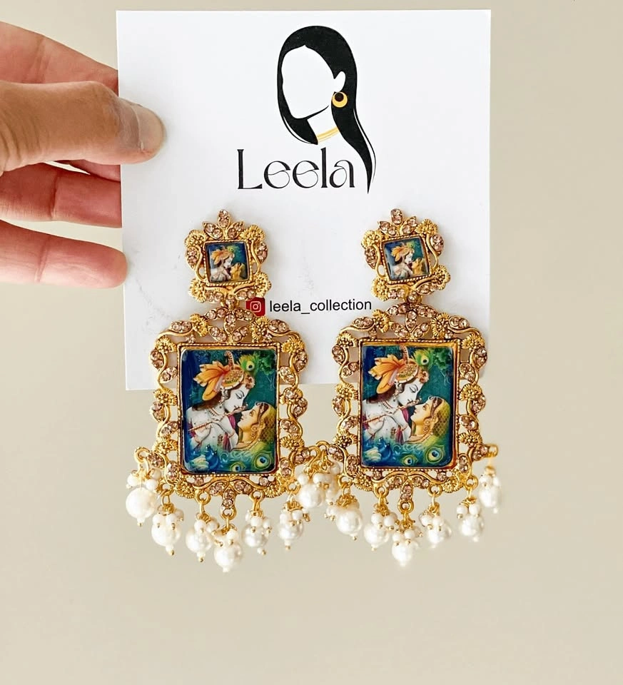Radha Krishna Kundan Earrings – Premium Ethnic Jewelry