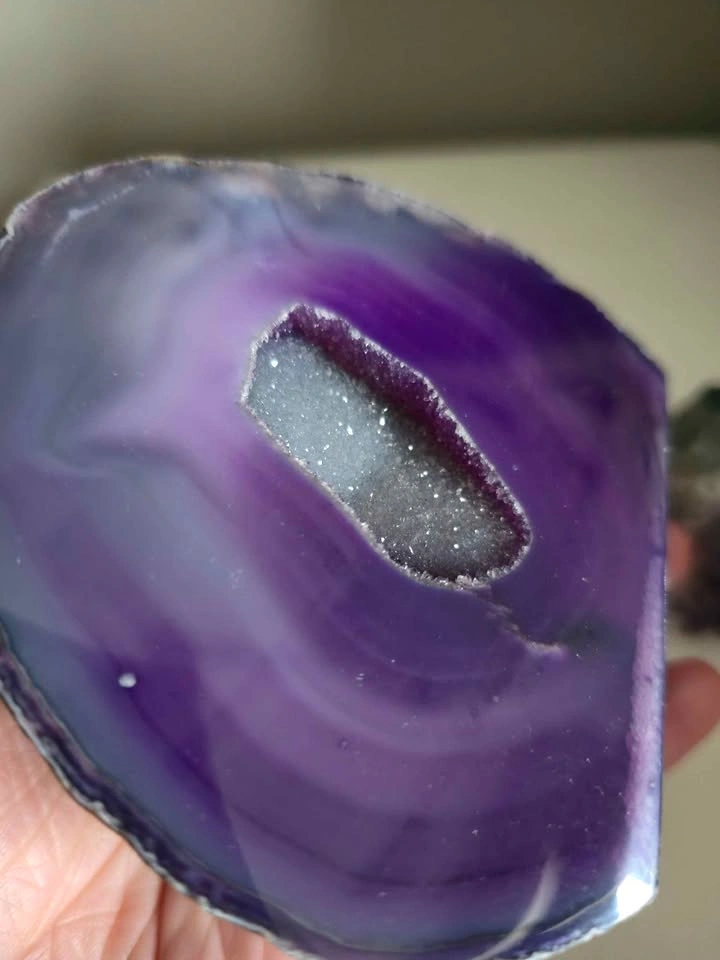 Crystals Purple Agate Geode with Druzy and Amethyst Cluster - photo 2