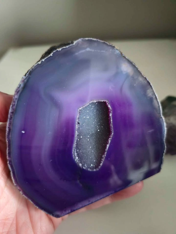 Crystals Purple Agate Geode with Druzy and Amethyst Cluster - photo 3