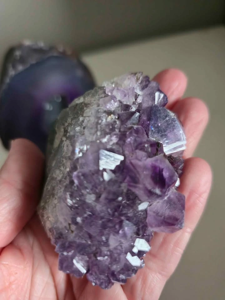 Crystals Purple Agate Geode with Druzy and Amethyst Cluster - photo 4