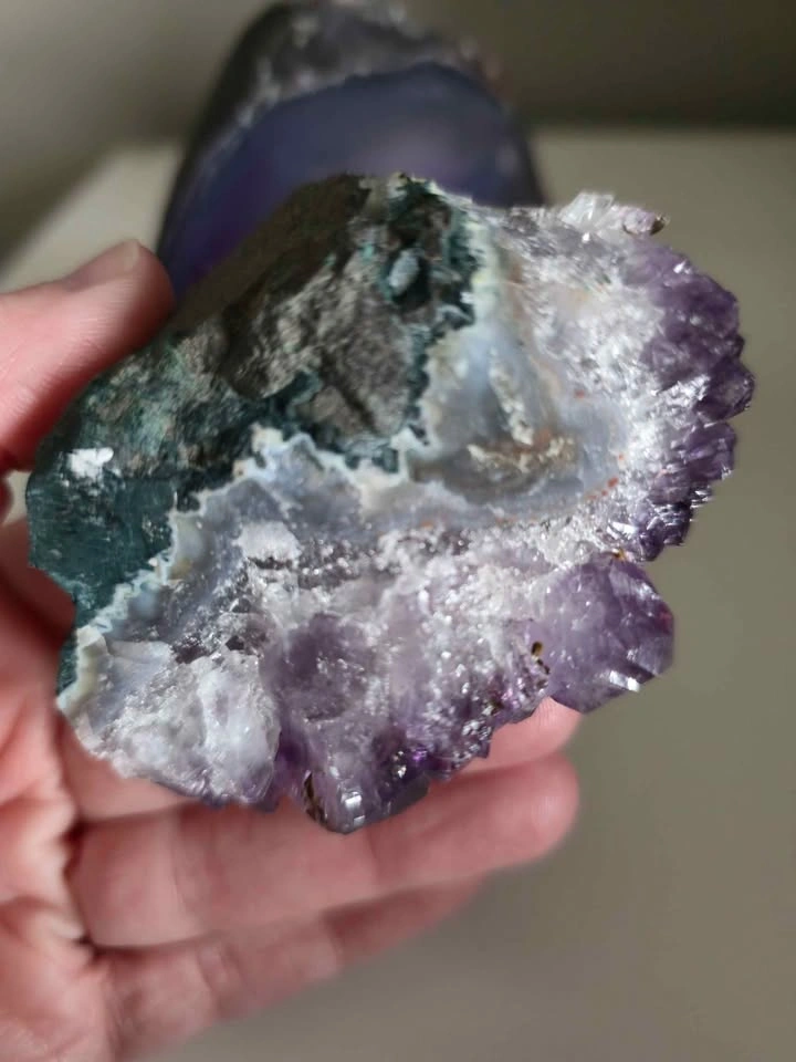 Crystals Purple Agate Geode with Druzy and Amethyst Cluster - photo 5