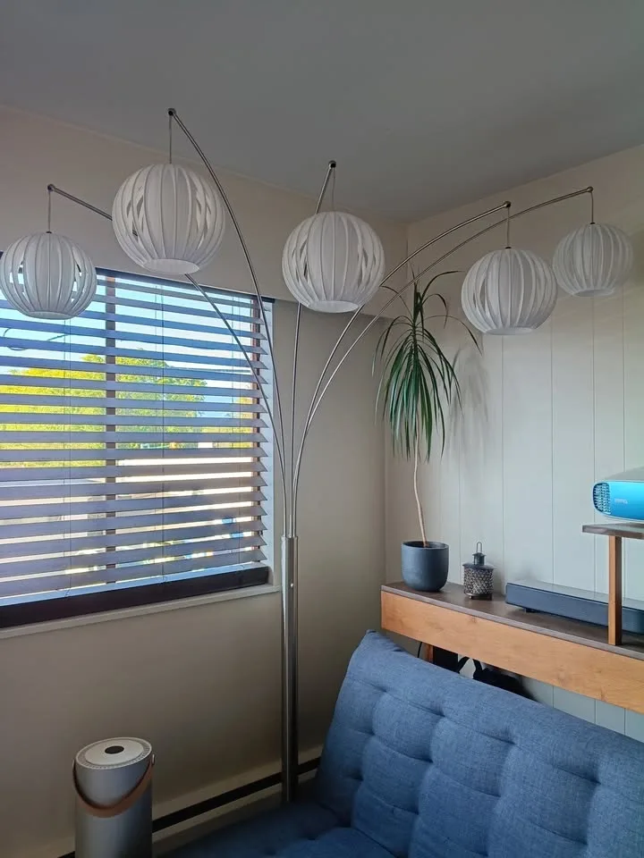 Floor Lamp Tall, Tree Arc 5 Lights, Polished Steel, White Shades - photo 2