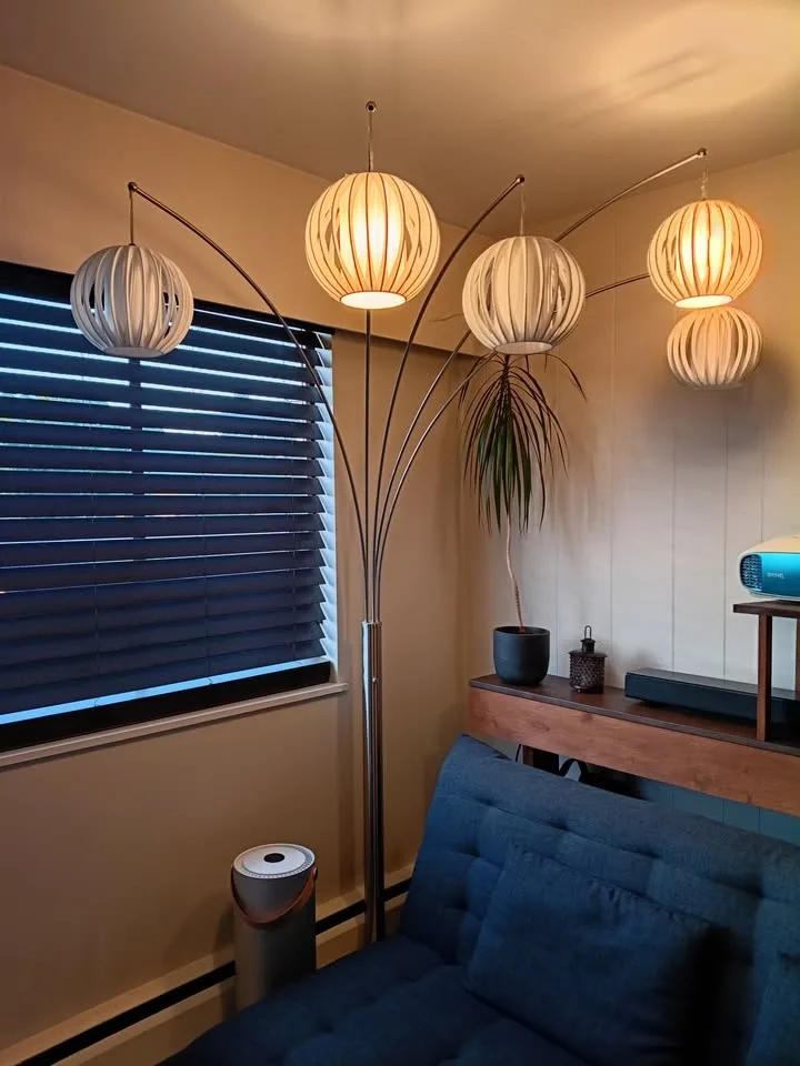 Floor Lamp Tall, Tree Arc 5 Lights, Polished Steel, White Shades - photo 3