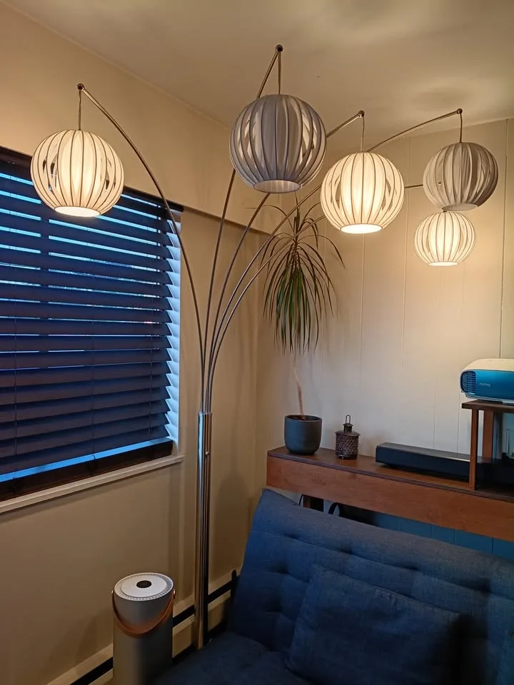 Floor Lamp Tall, Tree Arc 5 Lights, Polished Steel, White Shades - photo 4