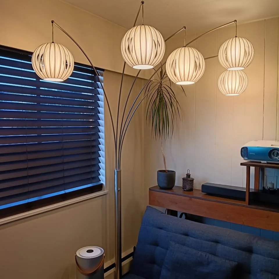 Floor Lamp Tall, Tree Arc 5 Lights, Polished Steel, White Shades - photo 5