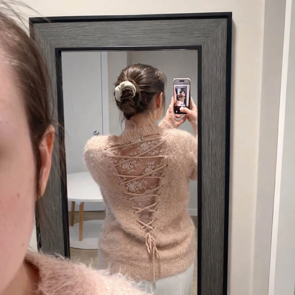 Molly Bracken Lace-Up Back Fuzzy Sweater - Size M/L - photo 3