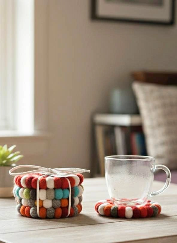 Hand-Felted Wool Coaster Set (4-Pack)