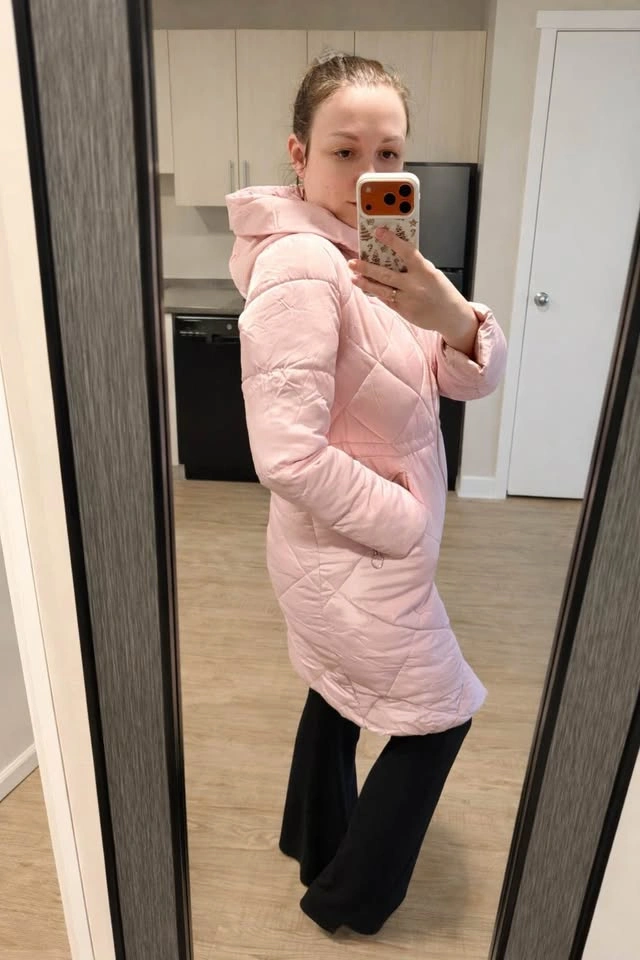 Chic Pastel Pink Quilted Long Coat (No Fur) - Size Medium - photo 2