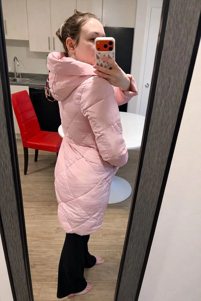 Chic Pastel Pink Quilted Long Coat (No Fur) - Size Medium - photo 3