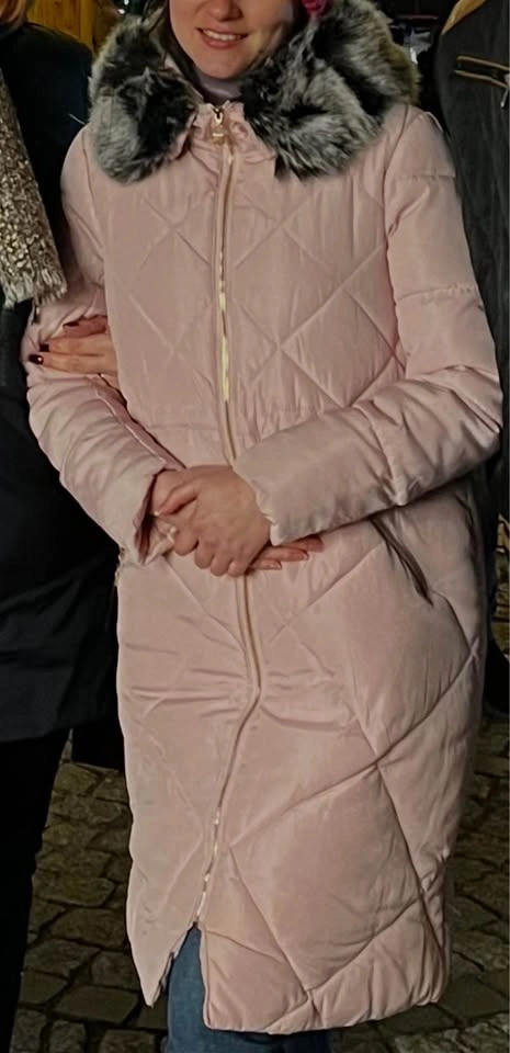Chic Pastel Pink Quilted Long Coat (No Fur) - Size Medium - photo 4