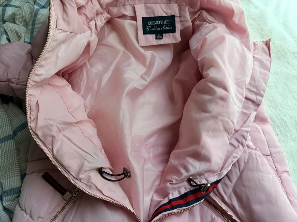 Chic Pastel Pink Quilted Long Coat (No Fur) - Size Medium - photo 5