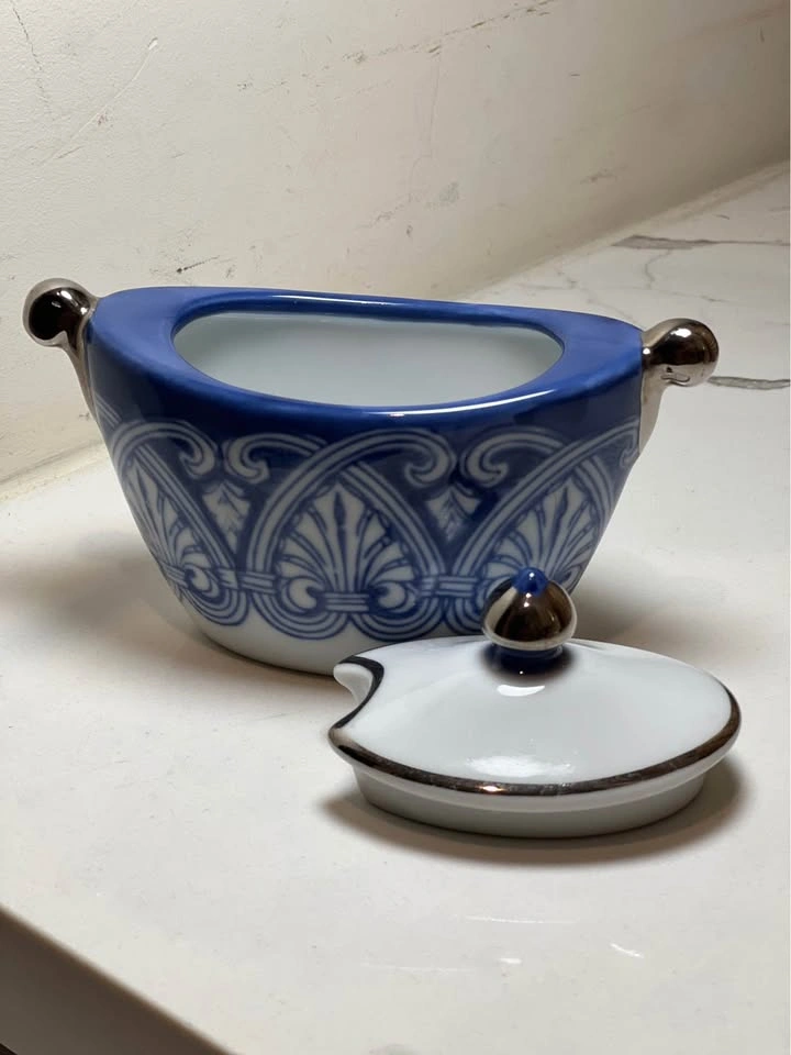 Vintage Bombay Company Blue & White Ceramic Sugar Bowl with Lid - photo 5