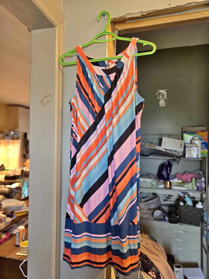 Roz & Ali Petite Large Striped Sleeveless Dress