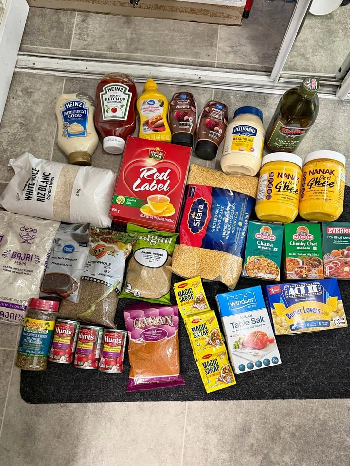 Bundle of Groceries: Sealed Oil, Cheese, Tea, Rice, Salt, etc.