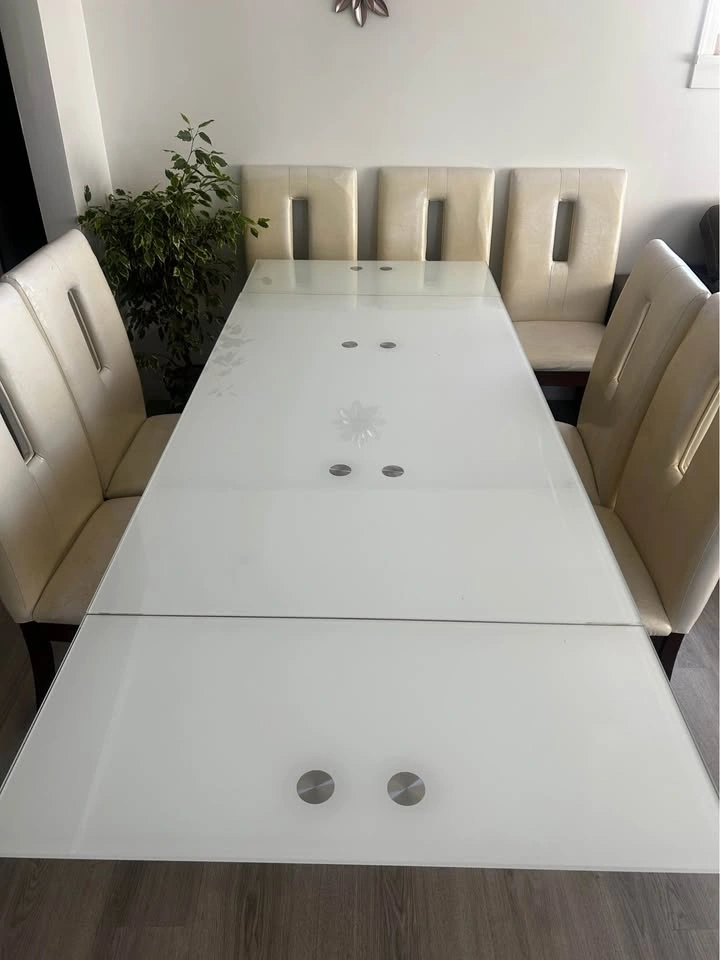 Extendable Dining Table Set with 8 Chairs - White Glass Top - photo 5