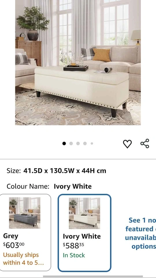 LUXURIOUS Cream Tufted Storage Ottoman Sofa Bench - photo 2