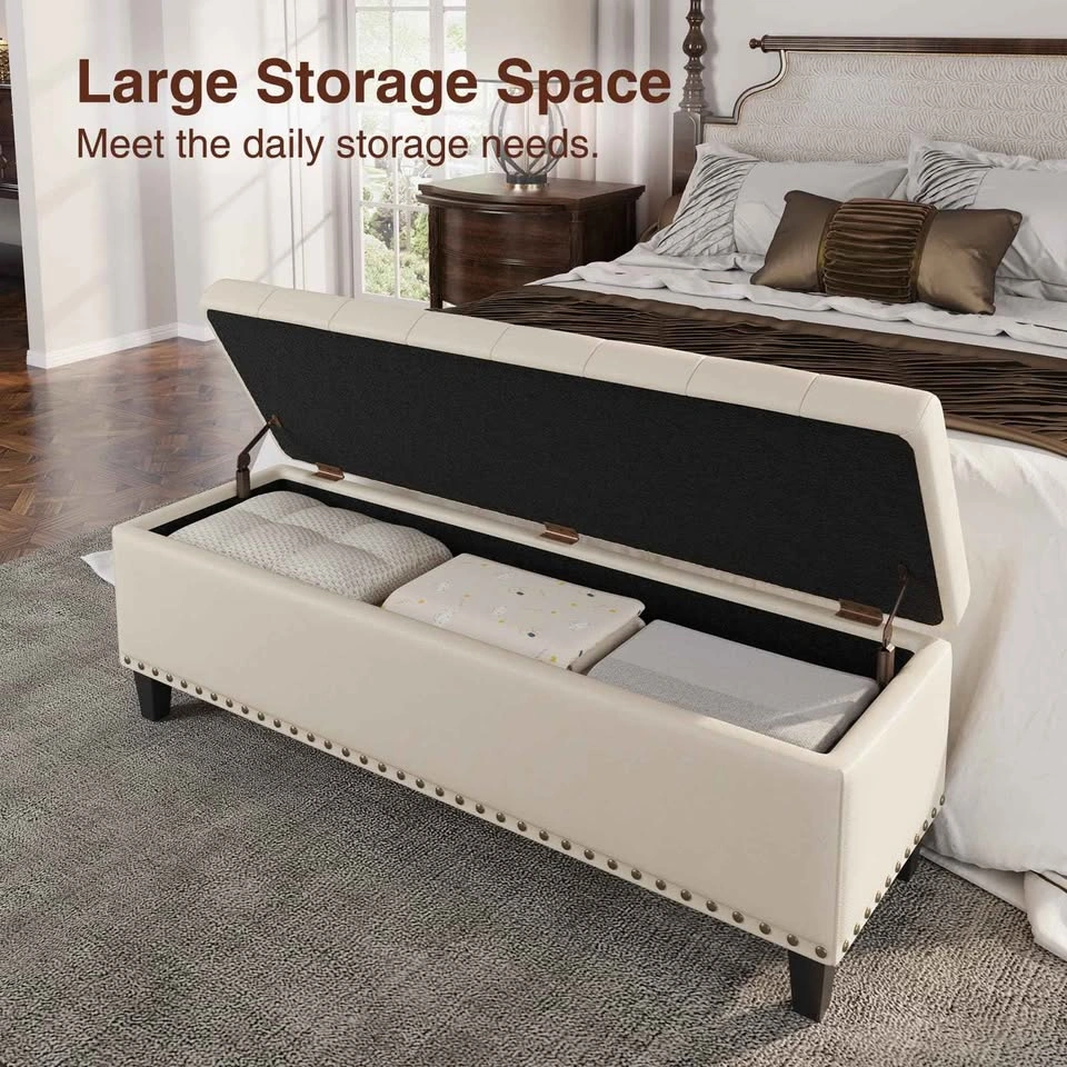 LUXURIOUS Cream Tufted Storage Ottoman Sofa Bench - photo 4