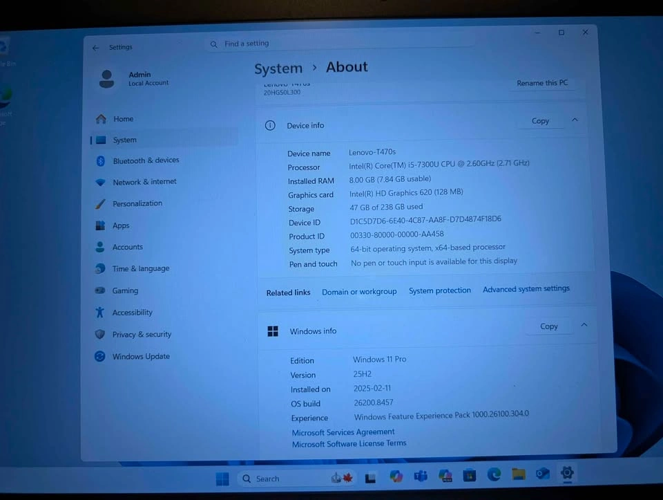 Lenovo T470s 14" FHD i5-7300U 8G/256G Windows 11 Pro + Office - photo 3