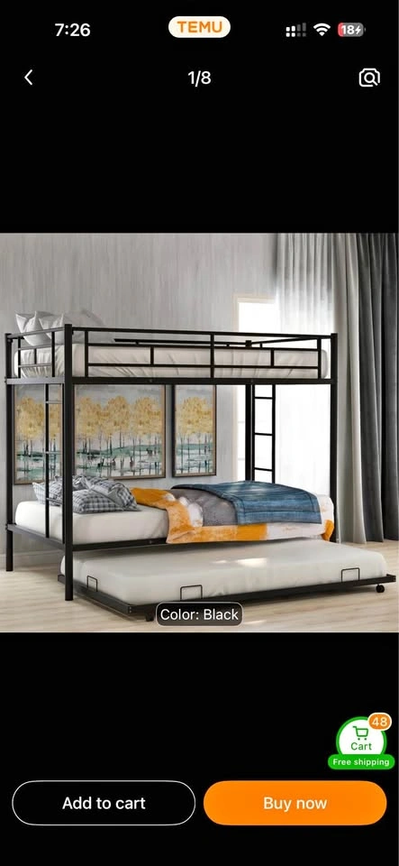 Black Metal Bunk Bed with Trundle