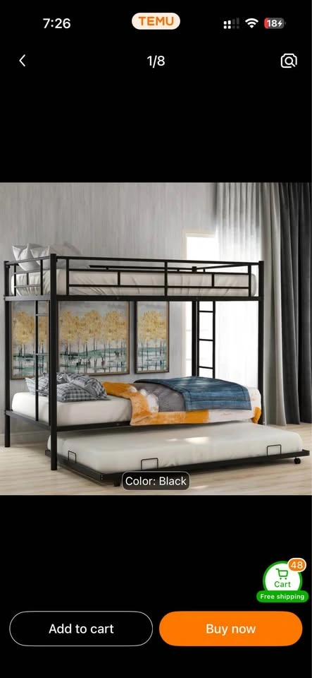 Black Metal Bunk Bed with Trundle - photo 3