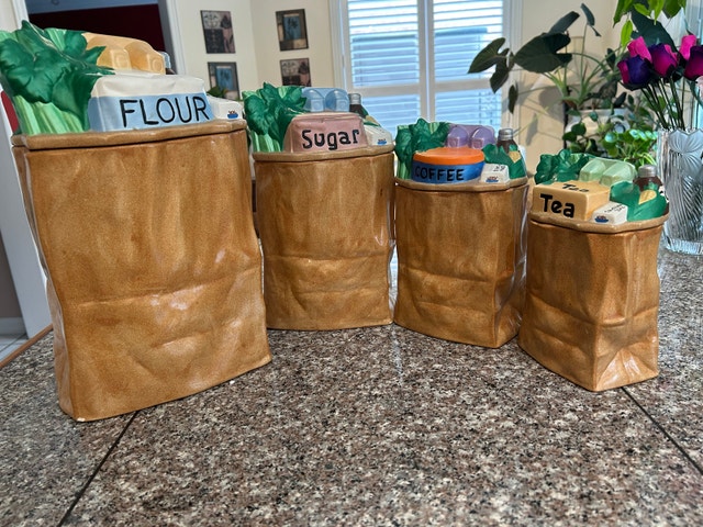 Canister Set, UNIQUE, RARE, Grocery Bag Design