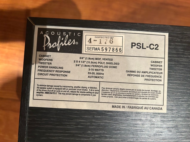 Acoustic Profiles PSL-C2 Center Channel Speaker - photo 3