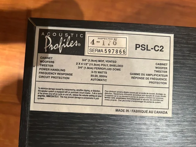 Acoustic Profiles PSL-C2 Center Channel Speaker - photo 3