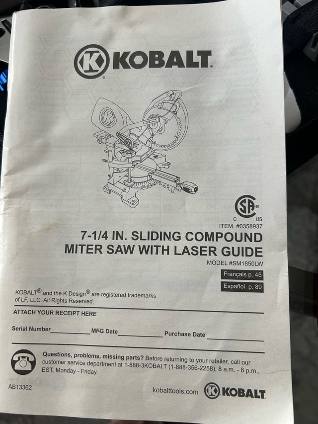 Kobalt 7-1/4 Compound Miter Saw with Laser Guide