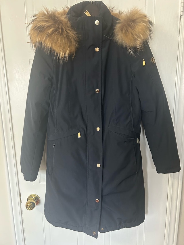 MICHAEL KORS Down filled, Asiatic fur trimmed, winter coat XS