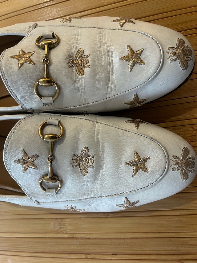 GUCCI Calfskin Bee Star Embroidered Womens Jordaan Loafers, 38 - photo 2