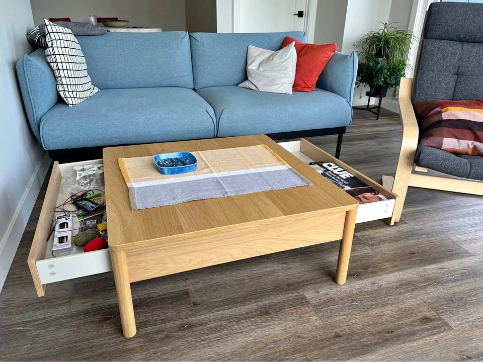 IKEA Tonstad coffee table with drawers, oak veneer