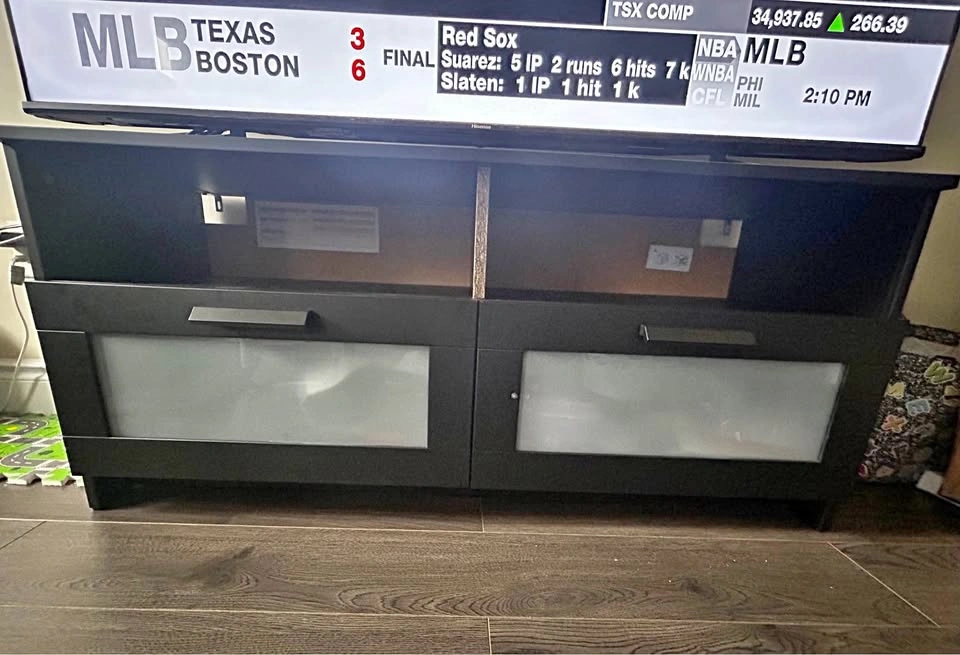 IKEA Black TV Stand / Media Console with Frosted Glass Doors