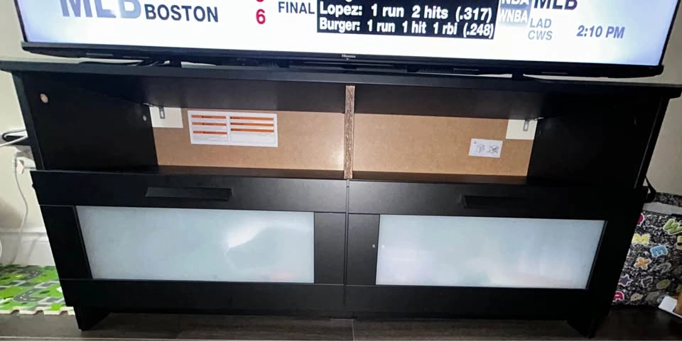 IKEA Black TV Stand / Media Console with Frosted Glass Doors - photo 2