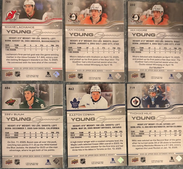 6 (x) 2025-26 Upper Deck Young Guns Hockey Card Lot - photo 2