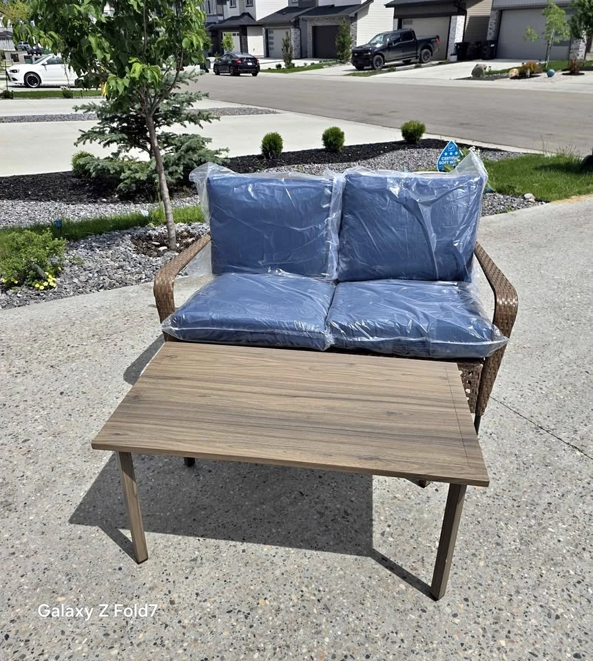 Brand new 2 pc patio loveseat set. Assembled. Pickup Spruce Grov