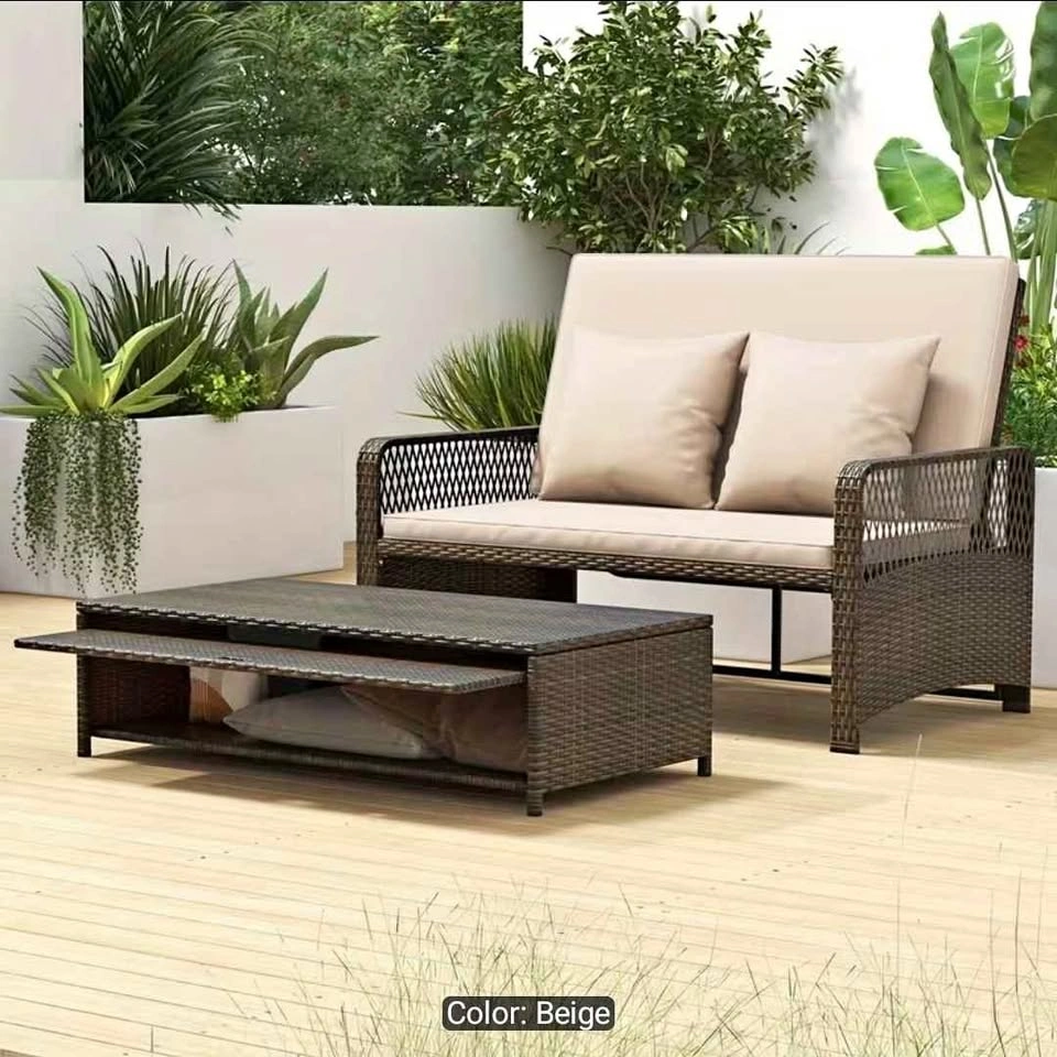Adjustable Wicker Daybed, Rattan Loveseat & Storage Ottoman