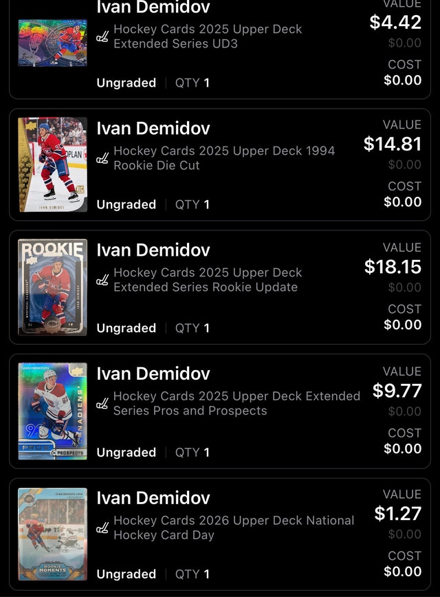 Ivan Demidov Upper Deck Hockey Card Lot of 5 - photo 3