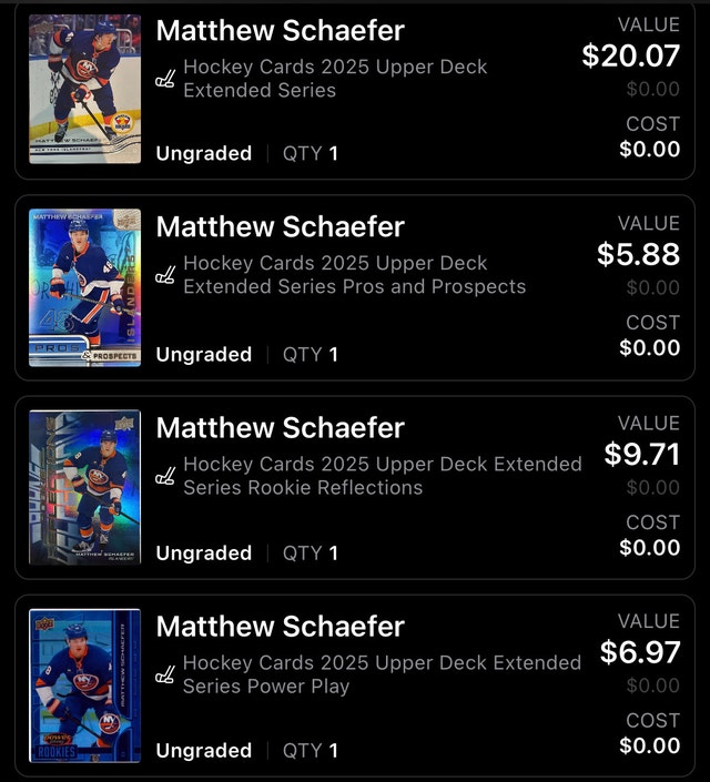 Matthew Schaefer Upper Deck Hockey Card Lot - photo 3