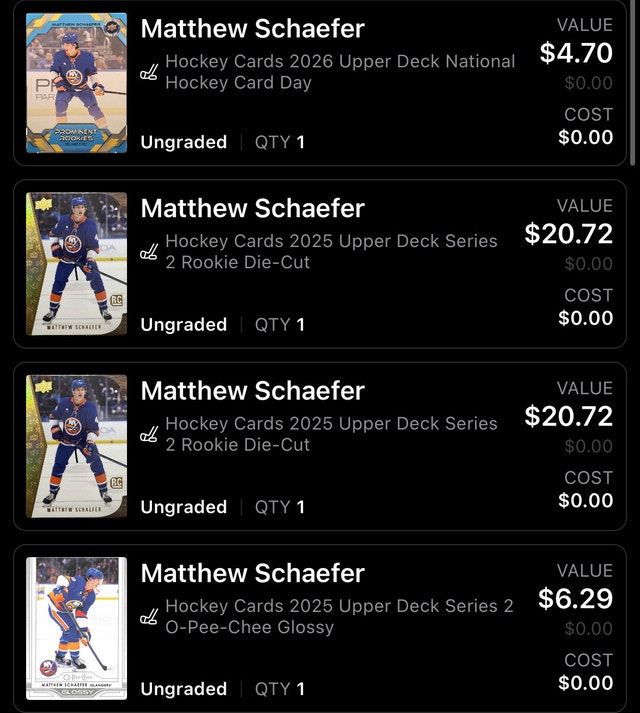 Matthew Schaefer Upper Deck Hockey Card Lot - photo 4